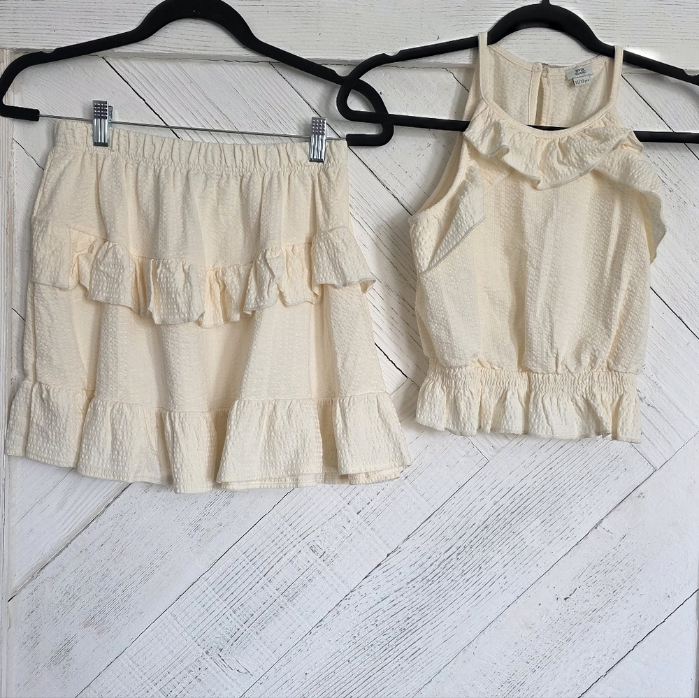 River Island Cream Ruffle Kids Skirt and Top Set